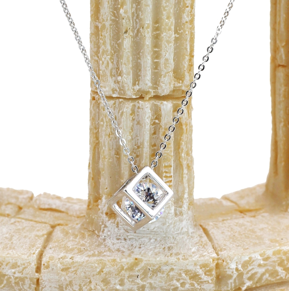 Sterling Silver cube crystal silver necklace